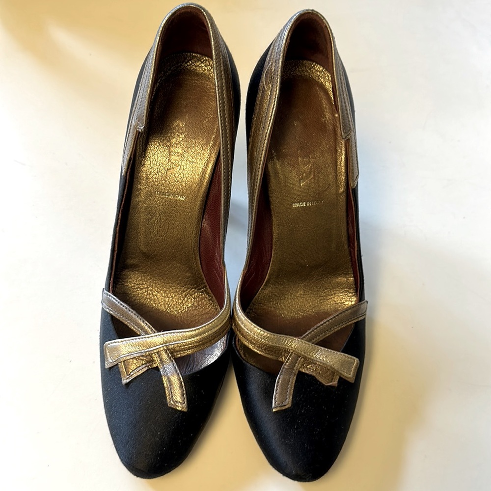 Prada Vintage Satin and metallic leather..authentic pumps circa 2005